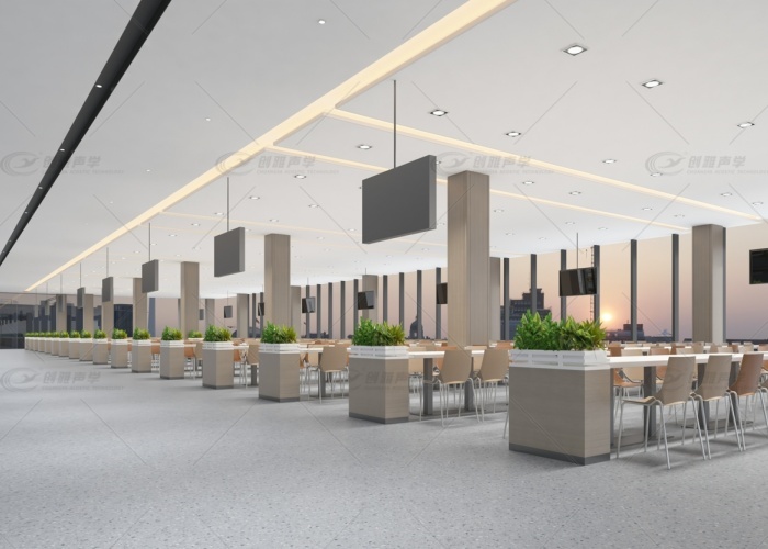 500強企業餐廳的天花無縫聲學系統